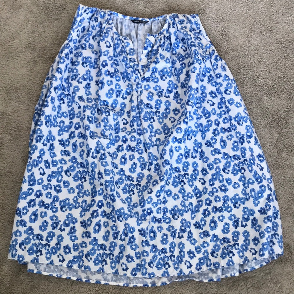 White and blue floral pattern swing dress